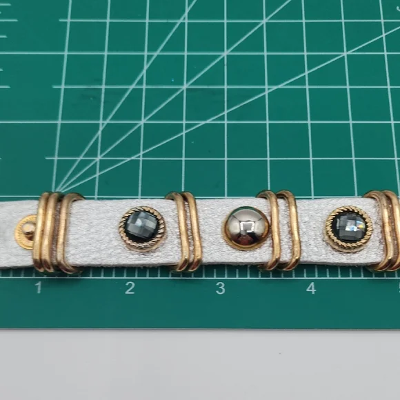 Leather Snap Gold and Silver Bracelet - Picture 5 of 15